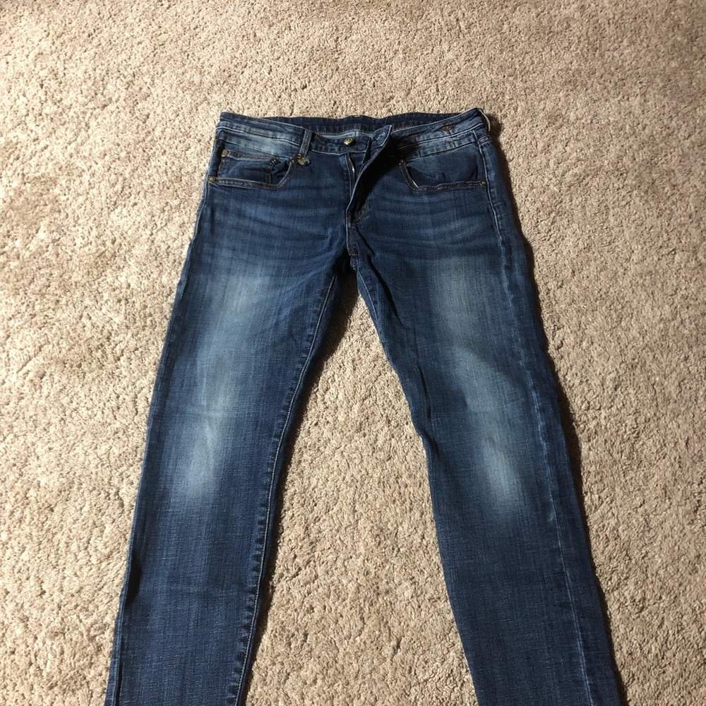 R13 Blue Skinny Jeans with Faded Whiskering